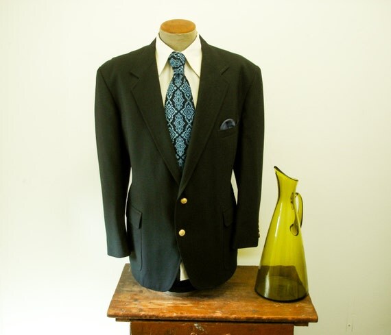 1970s Black Suit Jacket Mens Vintage Black by TheNakedManVintage