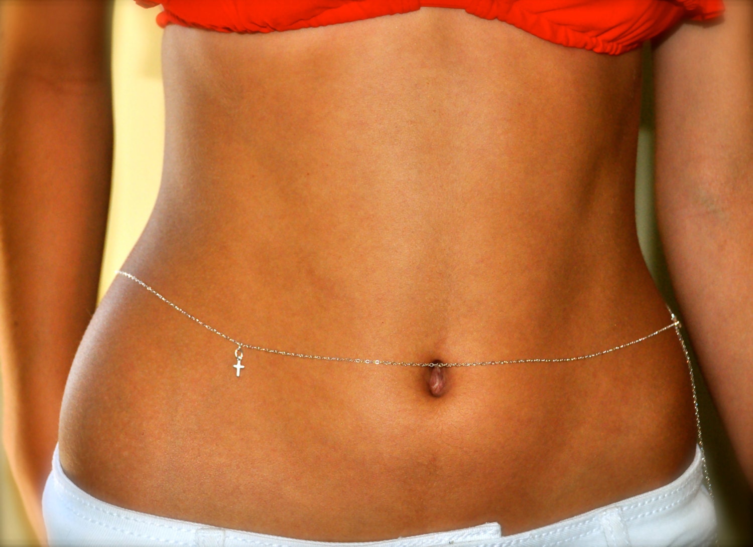 Sterling Silver Belly Chain & Cross Charm/Sexy Belly Chain/Silver