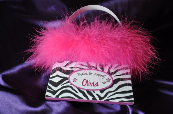 Diva Glam Spa Party Hot Pink zebra print pdf printable PERSONALIZED purse shaped favor box Il_570xn