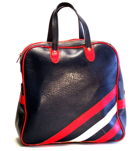 Vinyl Gym Bag Vintage 1970s In Blue with Red and by transmigration
