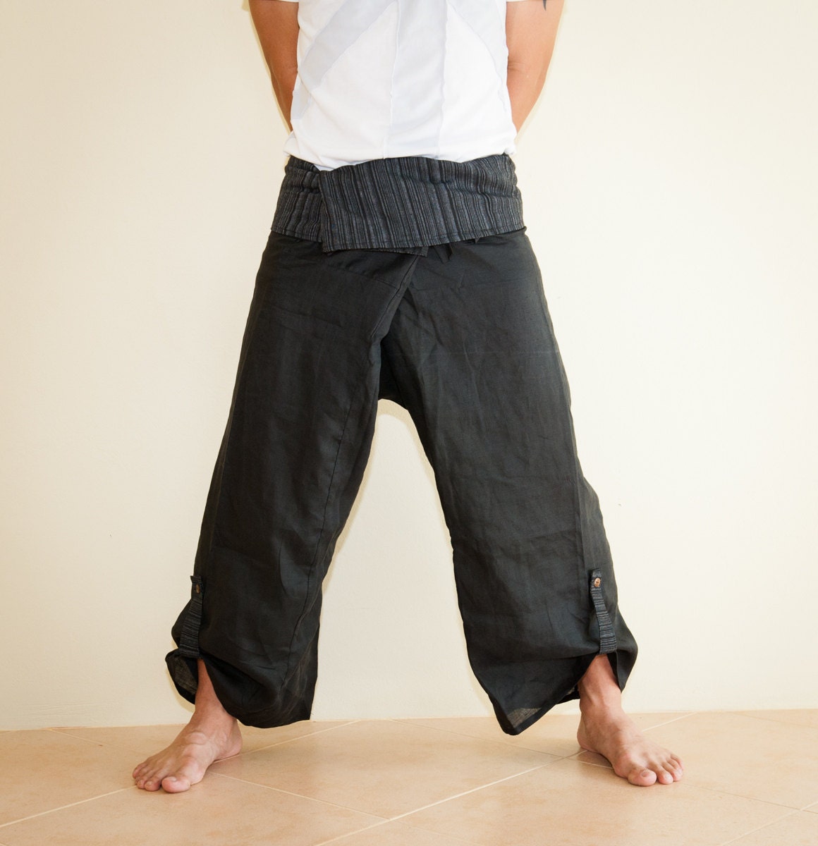 Thin Linen Unisex Fisherman Pants Solid Color by AmazingThaiStore