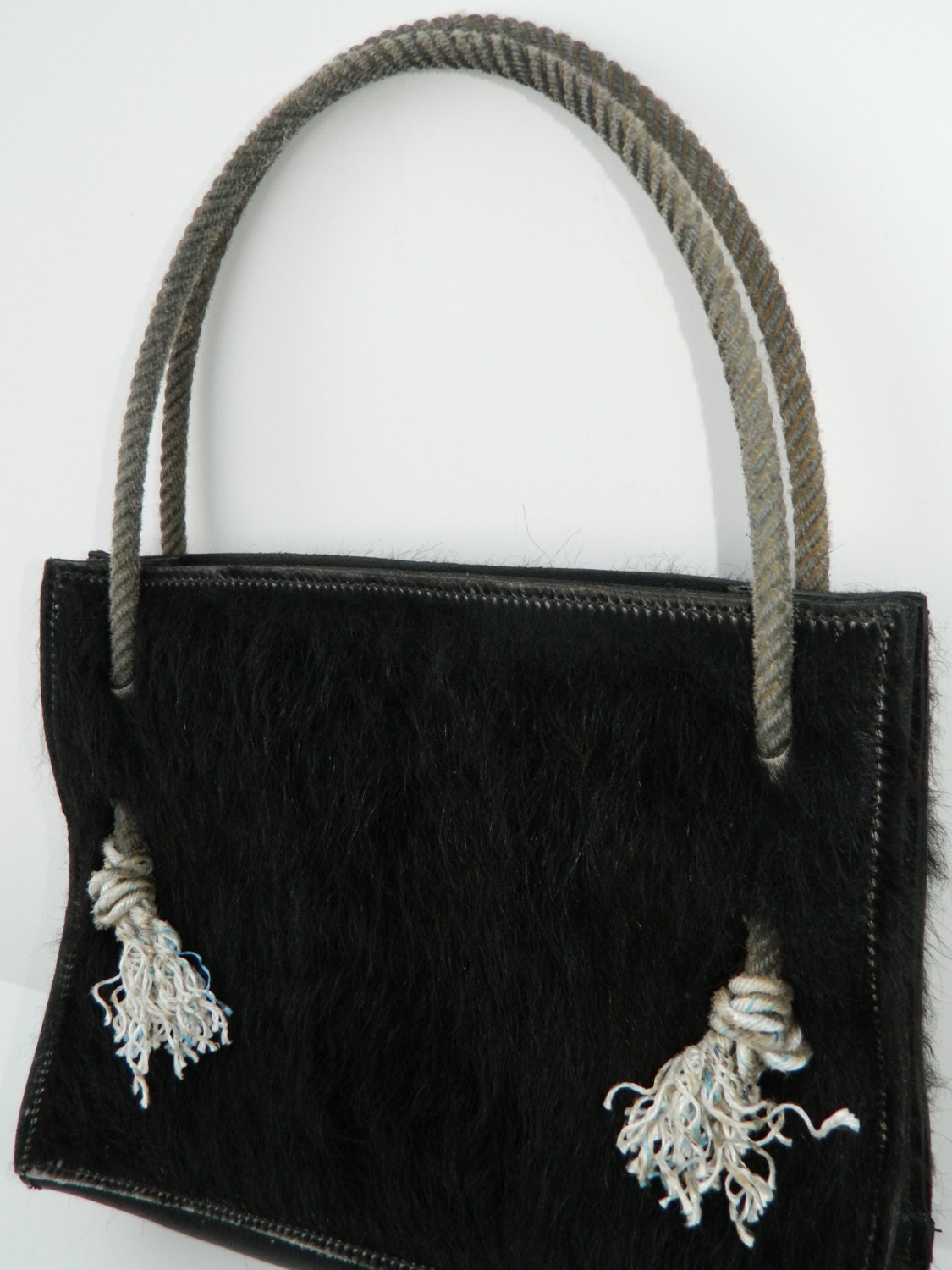 Unique Rope Handle Black Purse with genuine hair on cowhide and ...