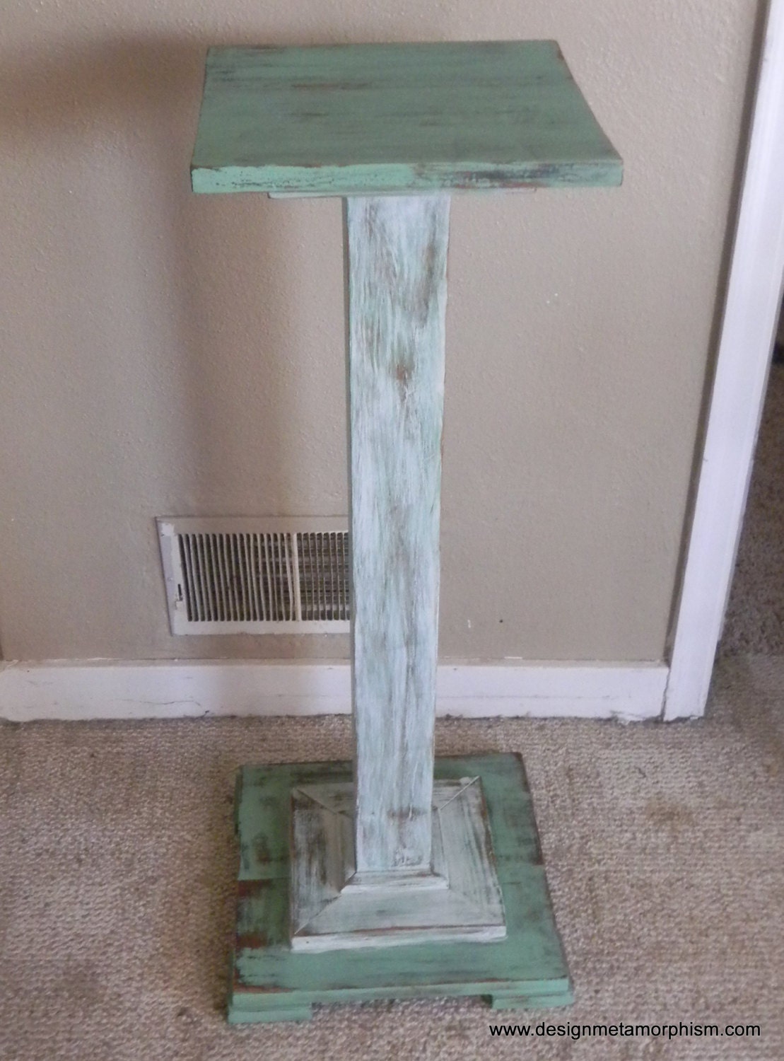 Mint Green Chalk Paint Oak Plant Table OOAK by DesignMetamorphism