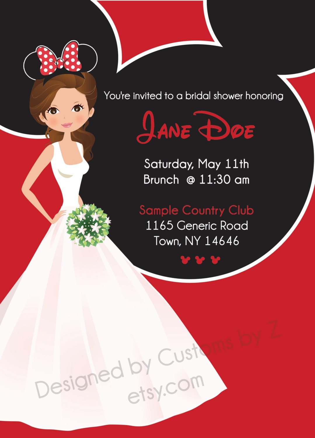 ... Mouse Theme Bridal Shower Invitation - Front and Back Disney Inspired