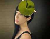 Green and Cream Felt Hat with Neon Green Feathers - Bantam Hat - Made to Oder - pookaqueen