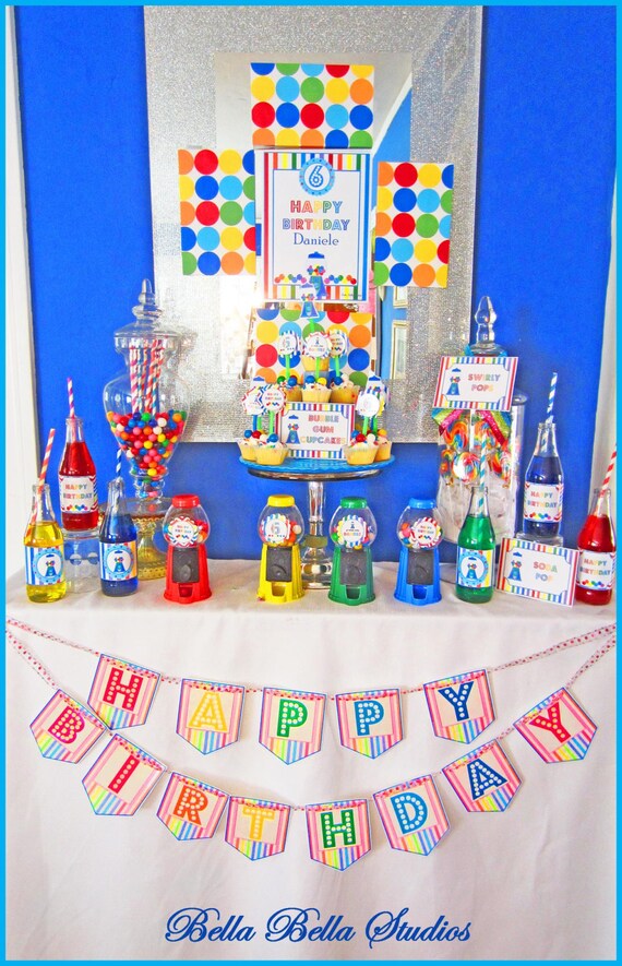 Rainbow Bubble Gum Birthday Party CUSTOM PRINTABLE Party COLLECTION by Bella Bella Studios Il_570xn