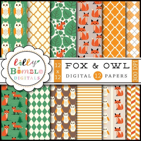 Fox and Owl Digital Papers INSTANT DOWNLOAD woodland scrapbooking Il_570xn