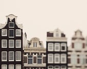 Canal Houses, Amsterdam Photography, Travel, Europe, Whimsical Minimal Architecture, Windows, Neutral Brown Home Decor - The Town - EyePoetryPhotography