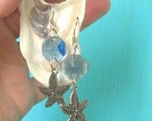 Beachy Starfish earrings/Periwinkle glass