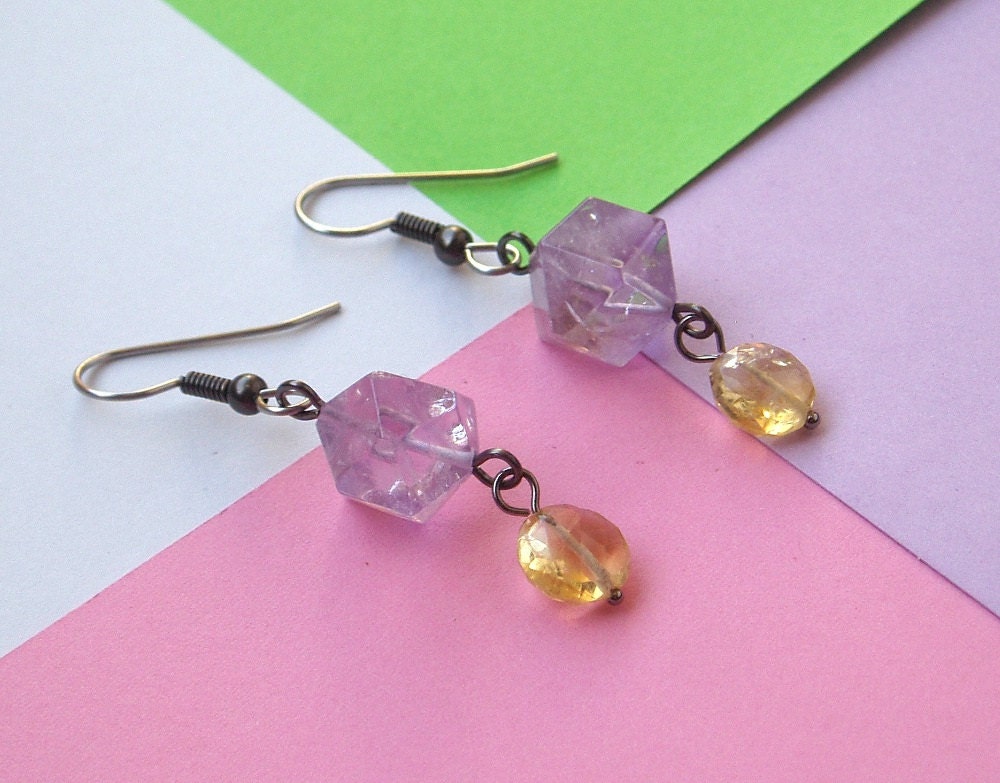 Faceted Amethyst and Citrine Earrings