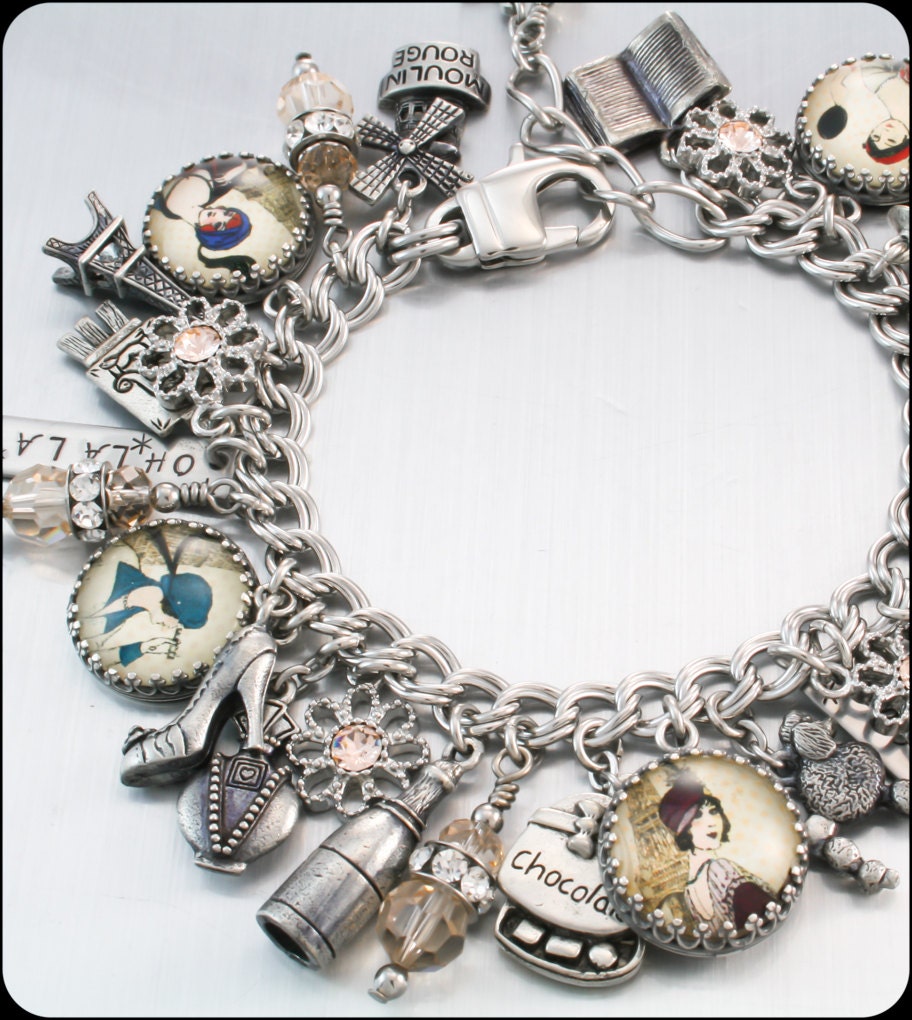 French Charm Bracelet France Jewelry Eiffel by BlackberryDesigns