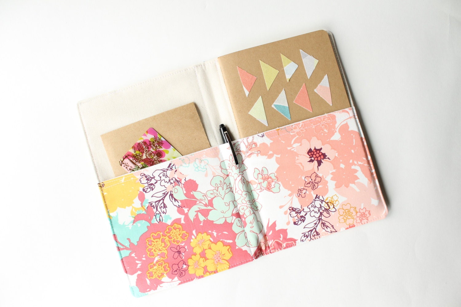 Notepad Organizer - Aqua and Coral Summer Floral, Portfolio, List Taker