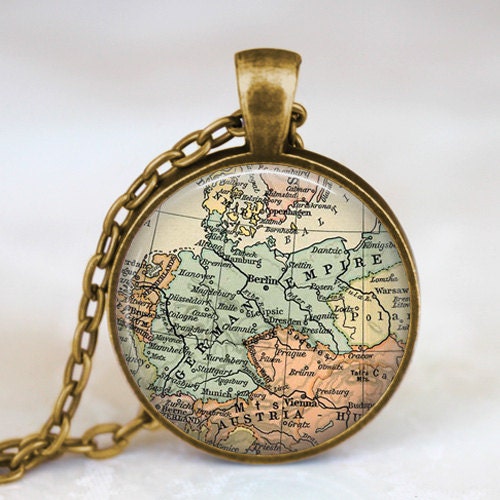 Germany pendant   vintage map Austria map necklace,germany  map  pendant, world map jewelry,  map charms
