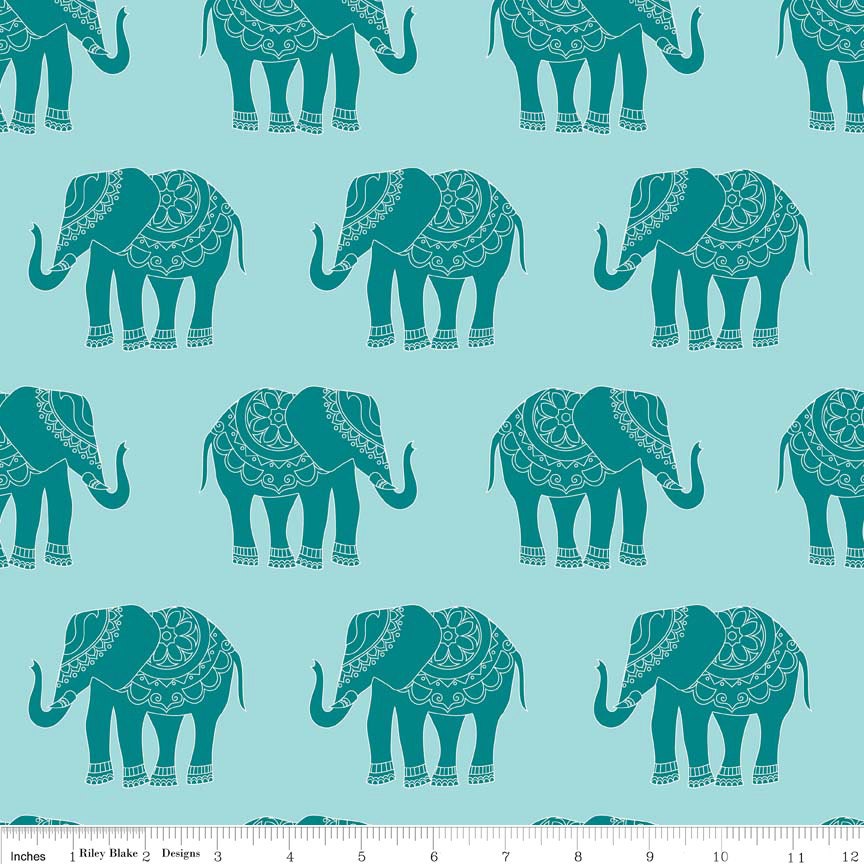Madhuri Elephant Blue - Fat Quarter