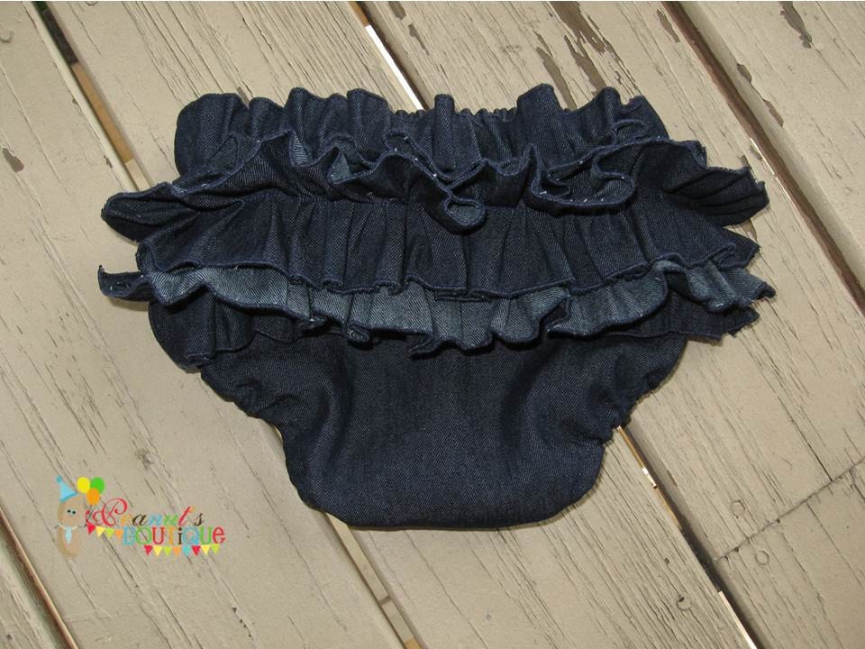 Ruffled Diaper Cover - Nappy Cover Dark Denim Diaper Cover  --Sizes NB-24 Mo