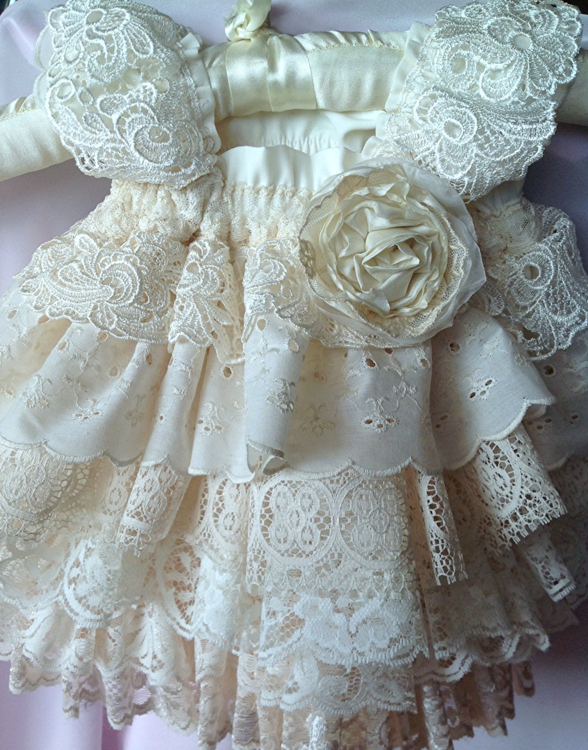 IVory Ruffled vintage lace Custom  Flower girl or Birthday, special occasion Dress by Rosanna Hope for Babybonbons