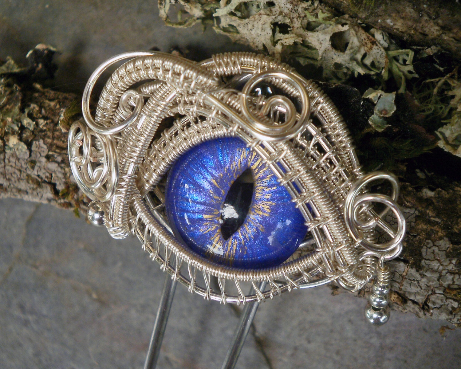 Gothic Steampunk Evil Cat Eye Hair Pin by Twisted Sister Arts