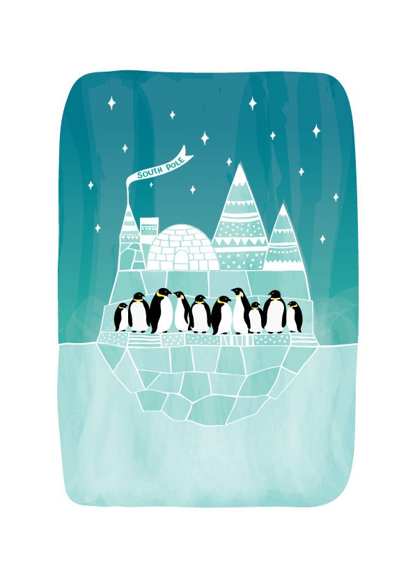 Penguins Art Print Animal Illustration South Pole Geomery Children decor, Kids Room, Wedding Birthday Anniversary Gifts