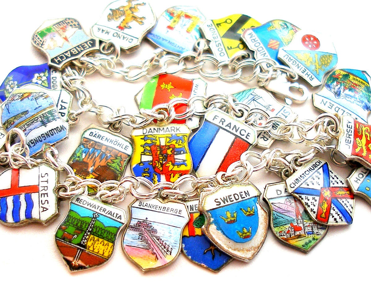 Travel Charm bracelet Sterling silver with 25 by OldeTymeNotions