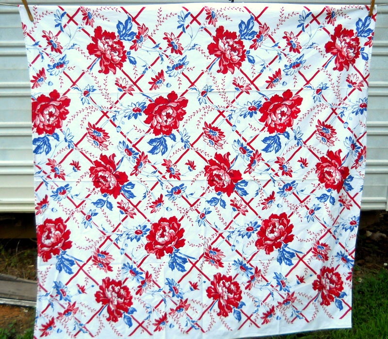 Bright Vintage Floral Tablecloth Red White Blue By Hopeandjoyhome