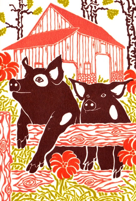 Two Pigs - Letterpress Card