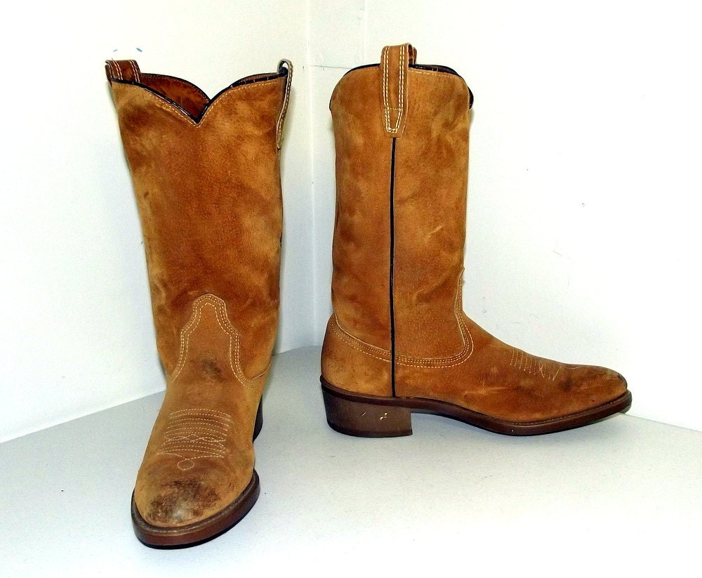Tan Brown Suede Wolverine Cowboy Boots by honeyblossomstudio