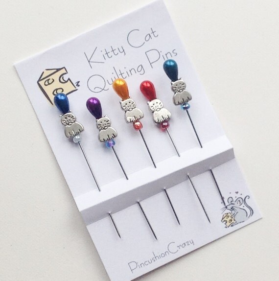 Cat Embellishment Pins Decorative Sewing Pins by PincushionCrazy