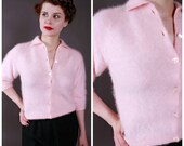 Vintage 1950s Sweater - Sweater Girl Pink Angora Pin Up Sweater by Darlene