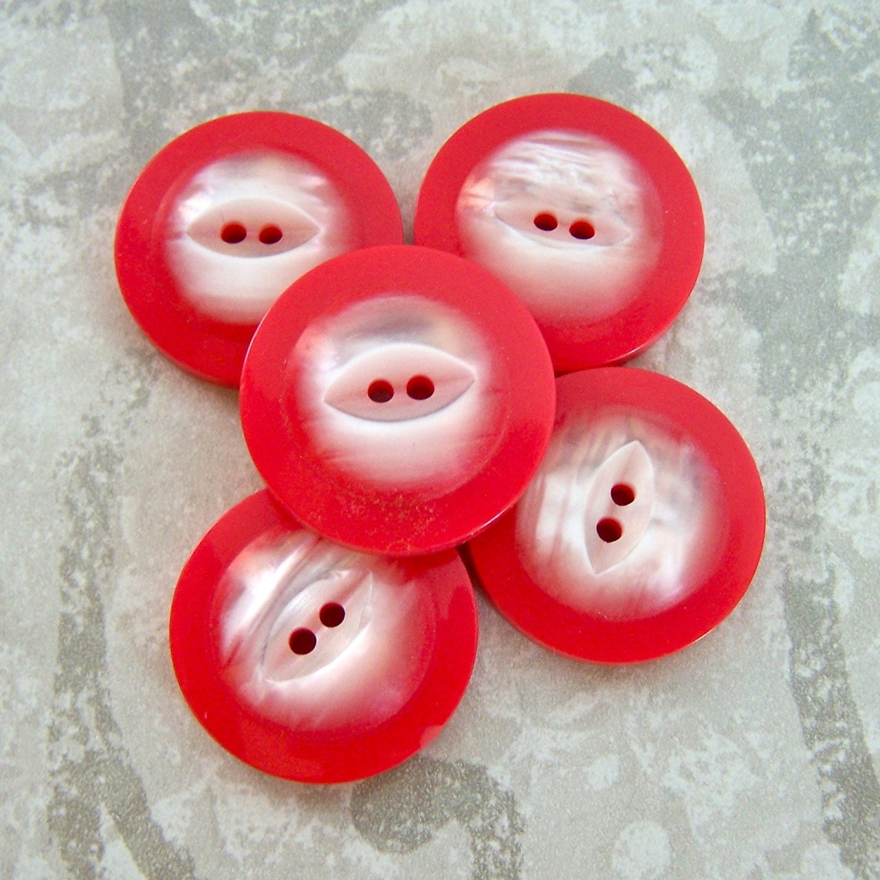 vintage sewing buttons Red n White Fisheyes fun 7/8" x5