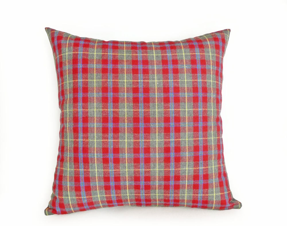 Red Grey Plaid Pillow Decorative Throw Pillows by PillowThrowDecor
