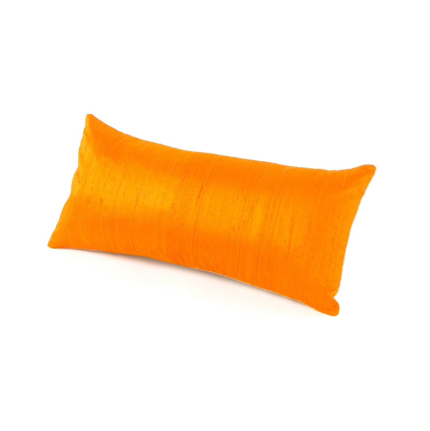 Bright Orange Silk Lumbar Pillow 8 by 17 inch by MiCasaBella