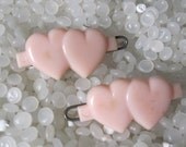 vintage barrettes, rare pair, tiny pale pink double hearts
