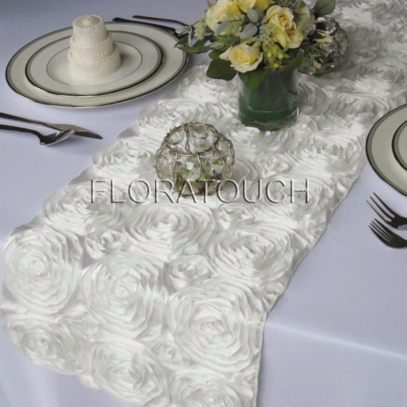 by Off Rosette Wedding table overhang Table  floratouch white Satin runner Runner Ribbon