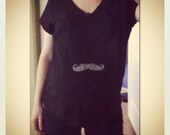 Wee Monsieur Maternity mustache t shirt hand stenciled black and white size L