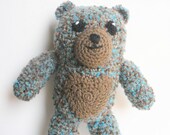 Plush Crochet Bear in Turquoise and Brown Boucle, MADE TO ORDER.