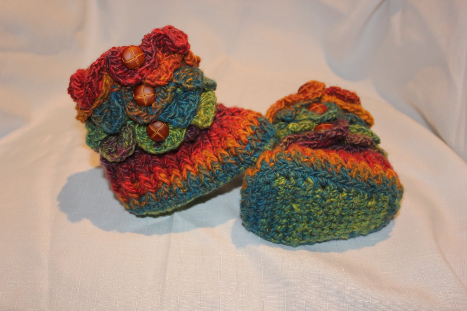 Ready to be shipped TODAY/ Handmade Crochet RAINBOW Baby Crocodile Baby Booties