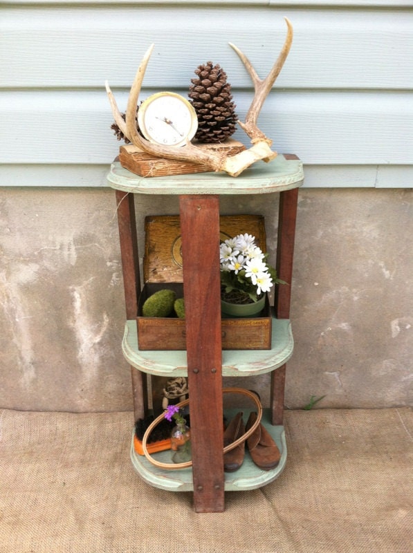 Vintage - Upcycled - Rustic Cottage Farmhouse - Wooden Shelf Table - Plant Stand - Country CHIC
