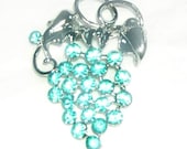 Vintage Silvertone Bunch of Aqua Rhinestone Grapes Brooch