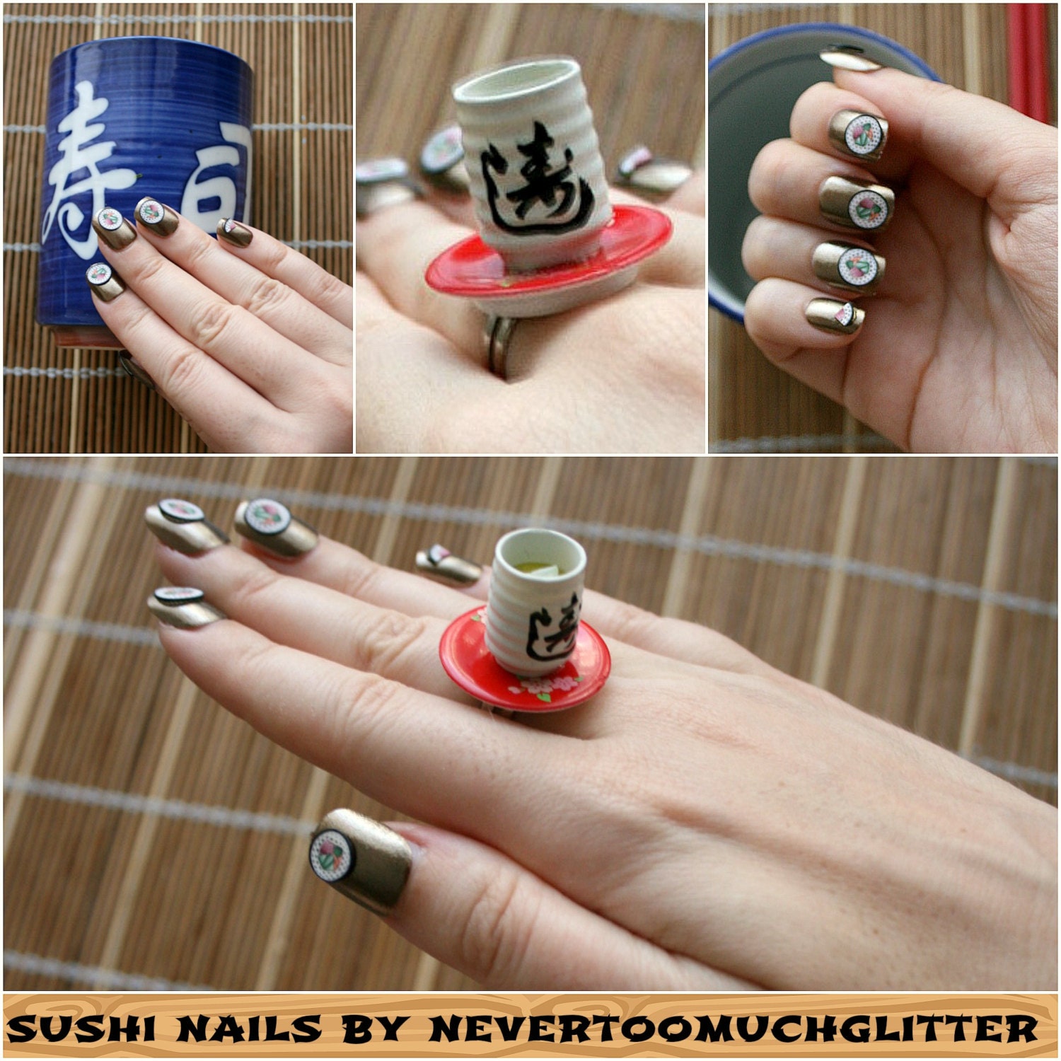 Japanese Nail Art- Sushi Roll Fake Nail Art- Sushi Nail- Kawaii Food Nail Art