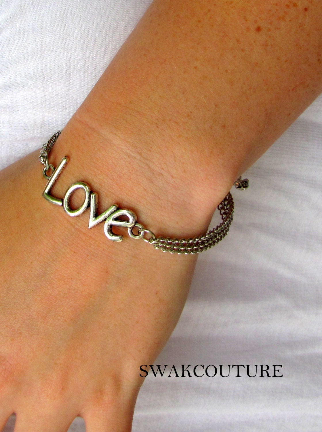 Love Charm Bracelet Silver Cluster Chain Bracelet Rhinestone Drop Bracelet Love Word Bracelet
