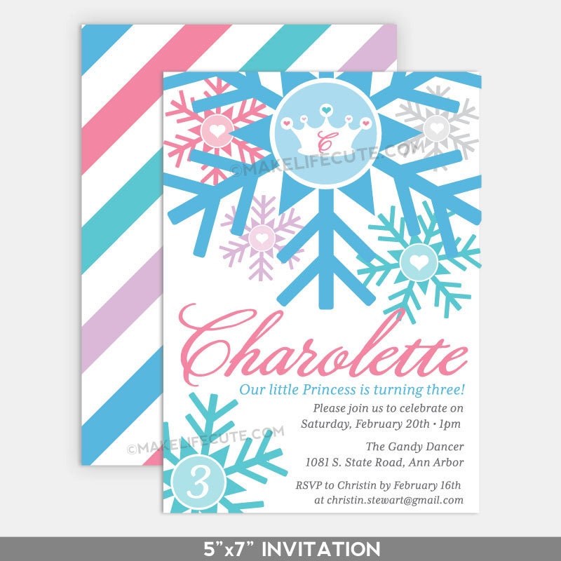 SNOW PRINCESS BIRTHDAY - Printable 5"x7" Photo Invitation - Snow Princess Collection by Make Life Cute Il_570xn