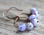 Beaded Earrings with Lavender Purple and White Czech Glass Beads and Small Hoops - Wisteria - Summer Fashion