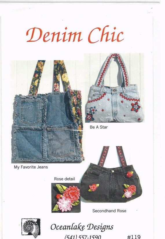 Darling Sewing Pattern Denim Chic Purse bag tote by ItsSewVintage