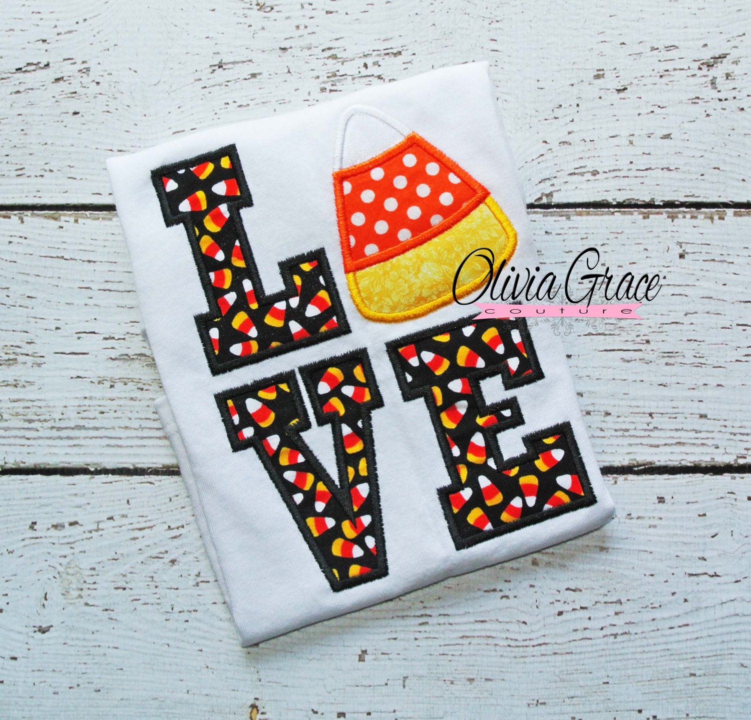 Halloween Candy Corn LOVE Embroidered Applique Shirt or Bodysuit Il_570xn