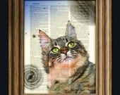 Sagan Kitty ponders the wonders of the universe. Space cat in the galaxy and stars dictionary page book art print