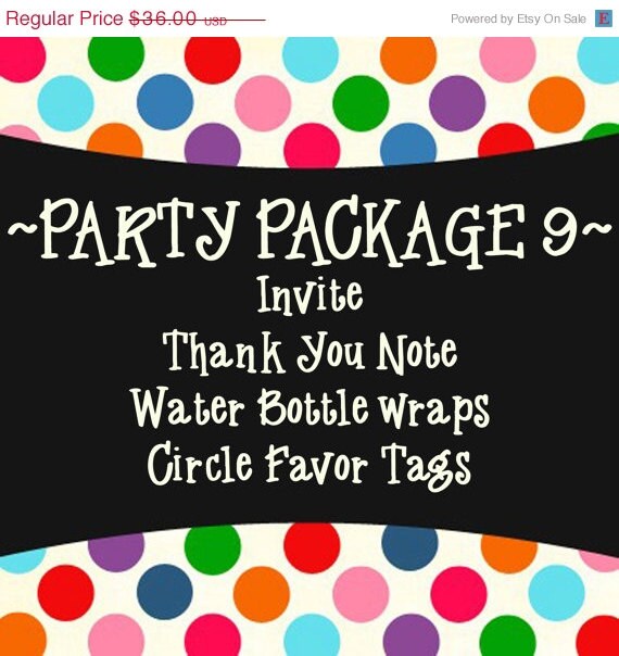 HOLIDAY SALE 10% off Party Package 9 - Invite, Thank You, Water Bottle wraps and Circle Favor Tags - PRINTABLE Designs Il_570xn