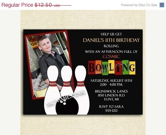 HOLIDAY SALE 10% off Bowling Custom Photo Birthday Invitation - Horizontal or Vertical - PRINTABLE Invitation Design Il_570xn