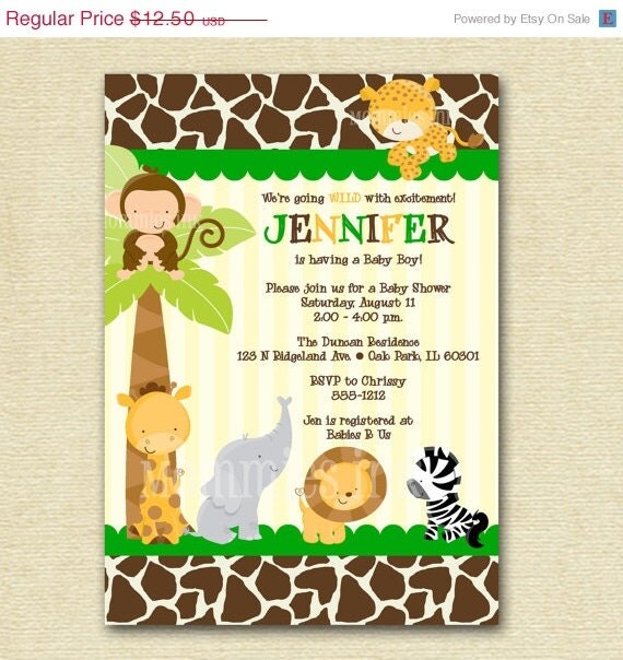 HOLIDAY SALE 10% off Modern Jungle Safari Giraffe Print Baby Shower Invitation - PRINTABLE Invitation Design Il_570xn
