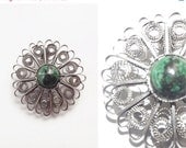 Sale Vintage 1940s Sterling Silver Eilat Stone Pendant Brooch / King Soloman Stone 925 Stamped Wire Wrapped Pendant