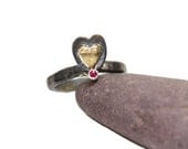 Rustic Silver Gold Red Ruby Heart Ring - Rusty Heart